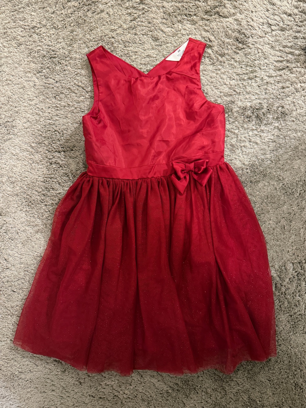H&M Red Sparkle Tulle Party Dress with Side Bow